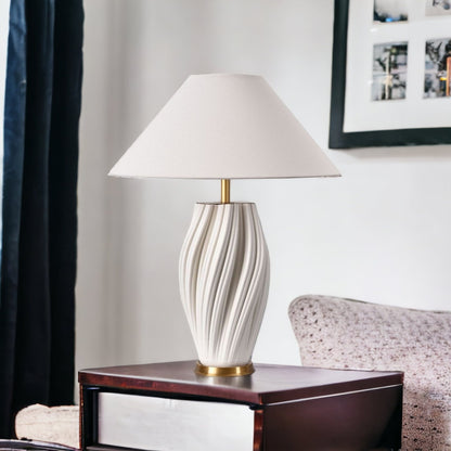 24" White Ceramic Bedside Table Lamp With White Empire Shade