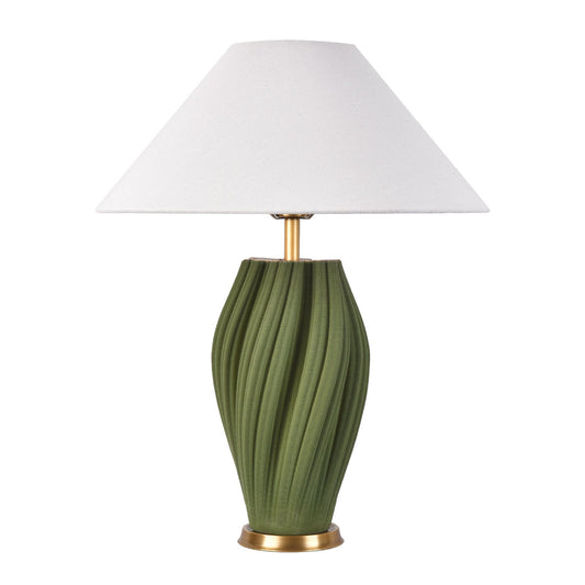 24" Green Ceramic Bedside Table Lamp With White Empire Shade