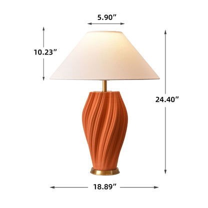 24" Orange Ceramic Bedside Table Lamp With White Empire Shade