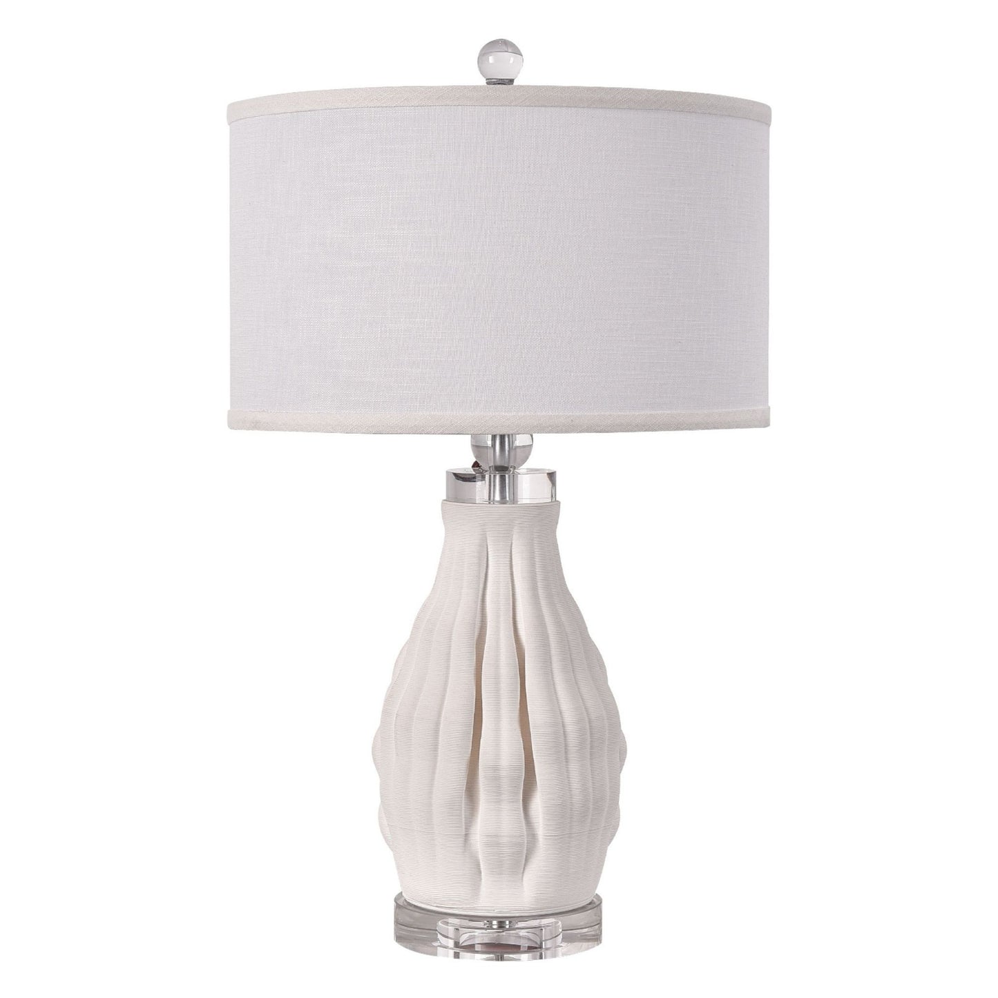 22" White Ceramic Bedside Table Lamp With White Drum Shade