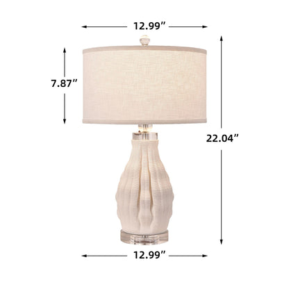 22" White Ceramic Bedside Table Lamp With White Drum Shade
