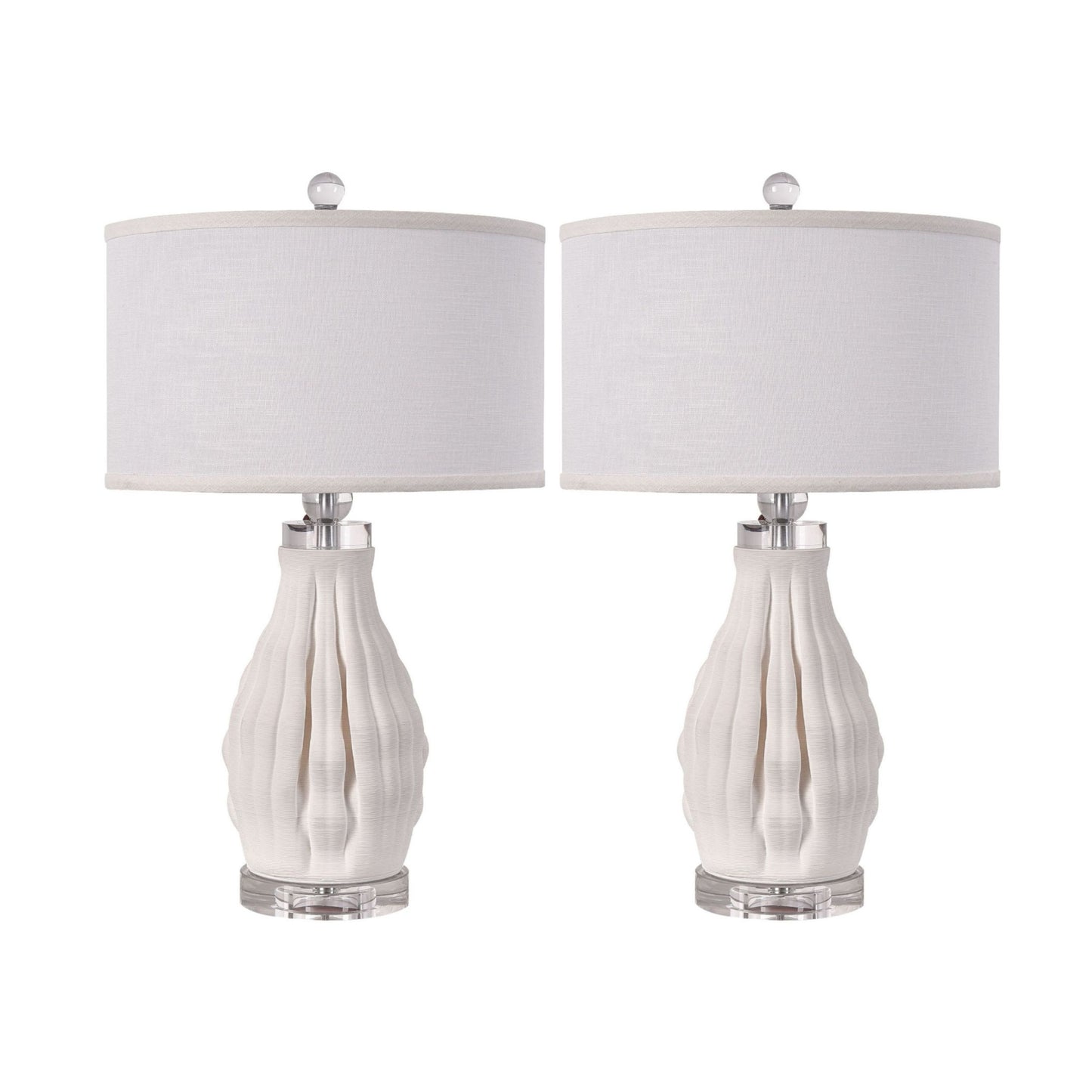 Set of Two 22" White Ceramic Bedside Table Lamps With White Shade