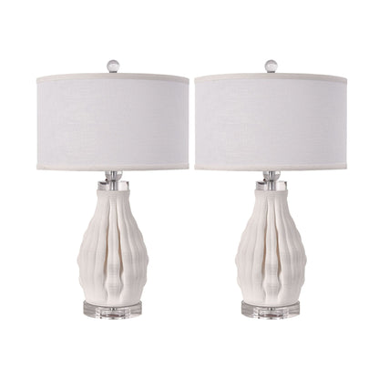 Set of Two 22" White Ceramic Bedside Table Lamps With White Shade