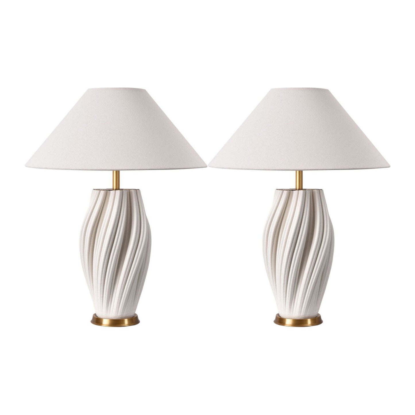 Set of Two 24" White Ceramic Bedside Table Lamps With White Empire Shade
