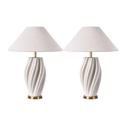 Set of Two 24" White Ceramic Bedside Table Lamps With White Empire Shade