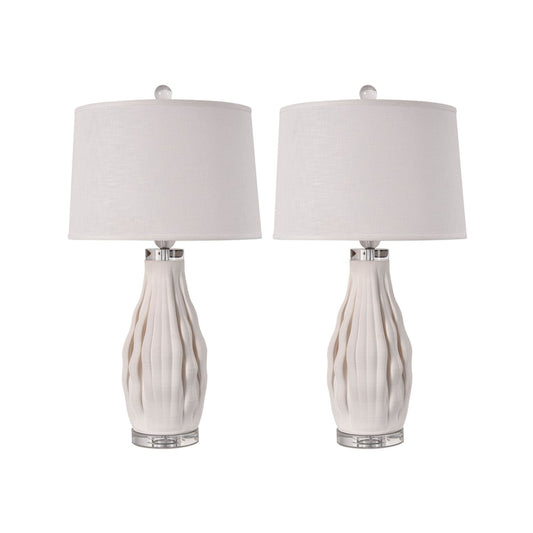 Set of Two 31" White Ceramic Bedside Table Lamps With White Drum Shade