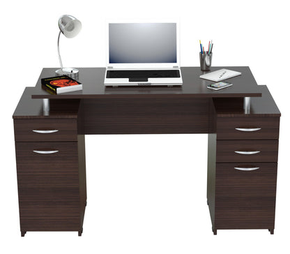 Espresso Finish Wood Computer Desk With Four Drawers