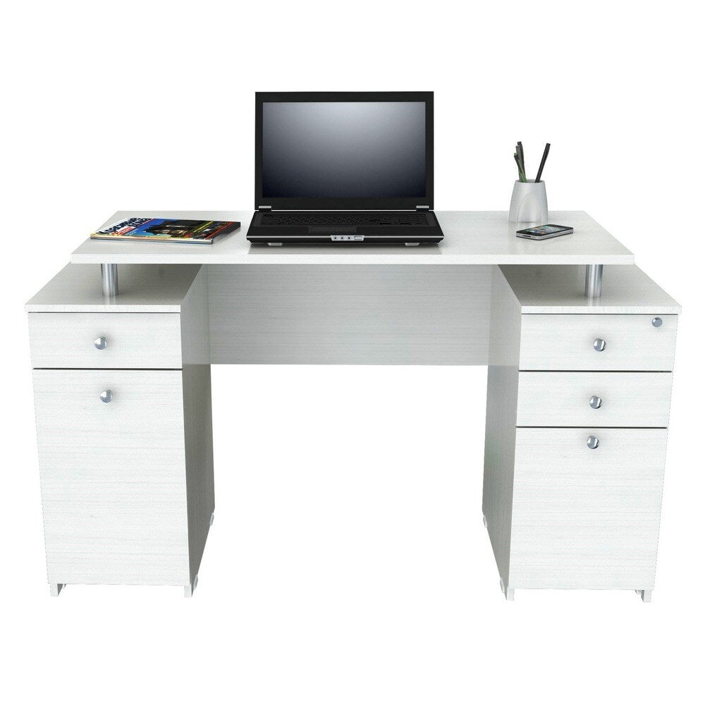 51" White Mirrored Computer Desk With Four Drawers