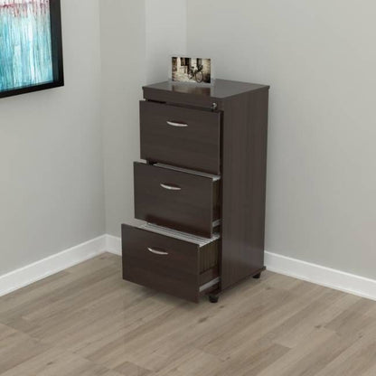 Espresso Wood Three Drawer Filing Cabinet