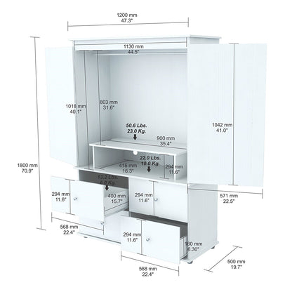 47" White Melamine Mirrored Four Drawer Combo Dresser