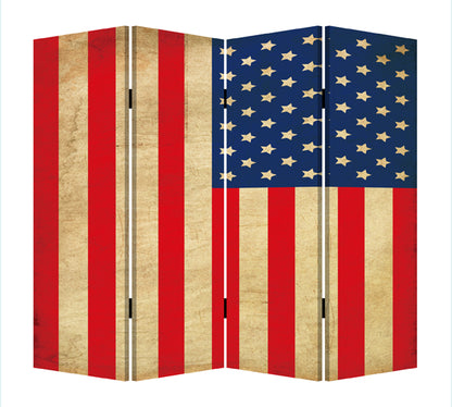 84" X 84" Blue and Red Wood Canvas American Flag  Screen