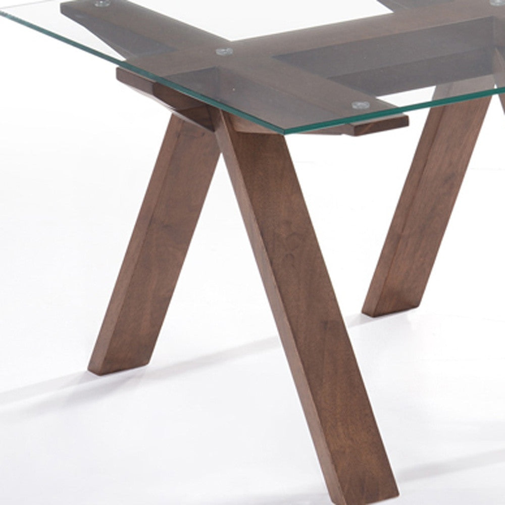 19" Walnut Wood And Glass End Table