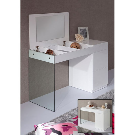 27" White Glass Floating Vanity With A Mirror