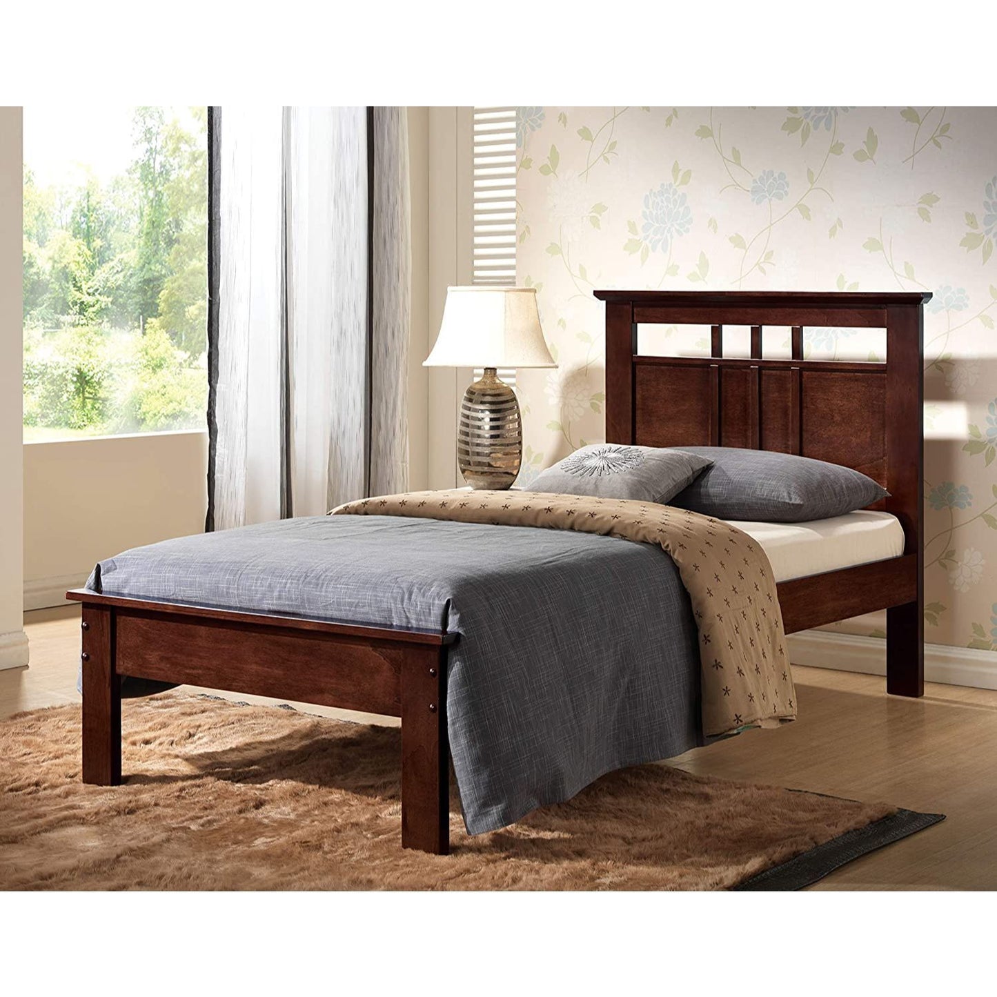 Solid Wood Twin Tufted White Bed