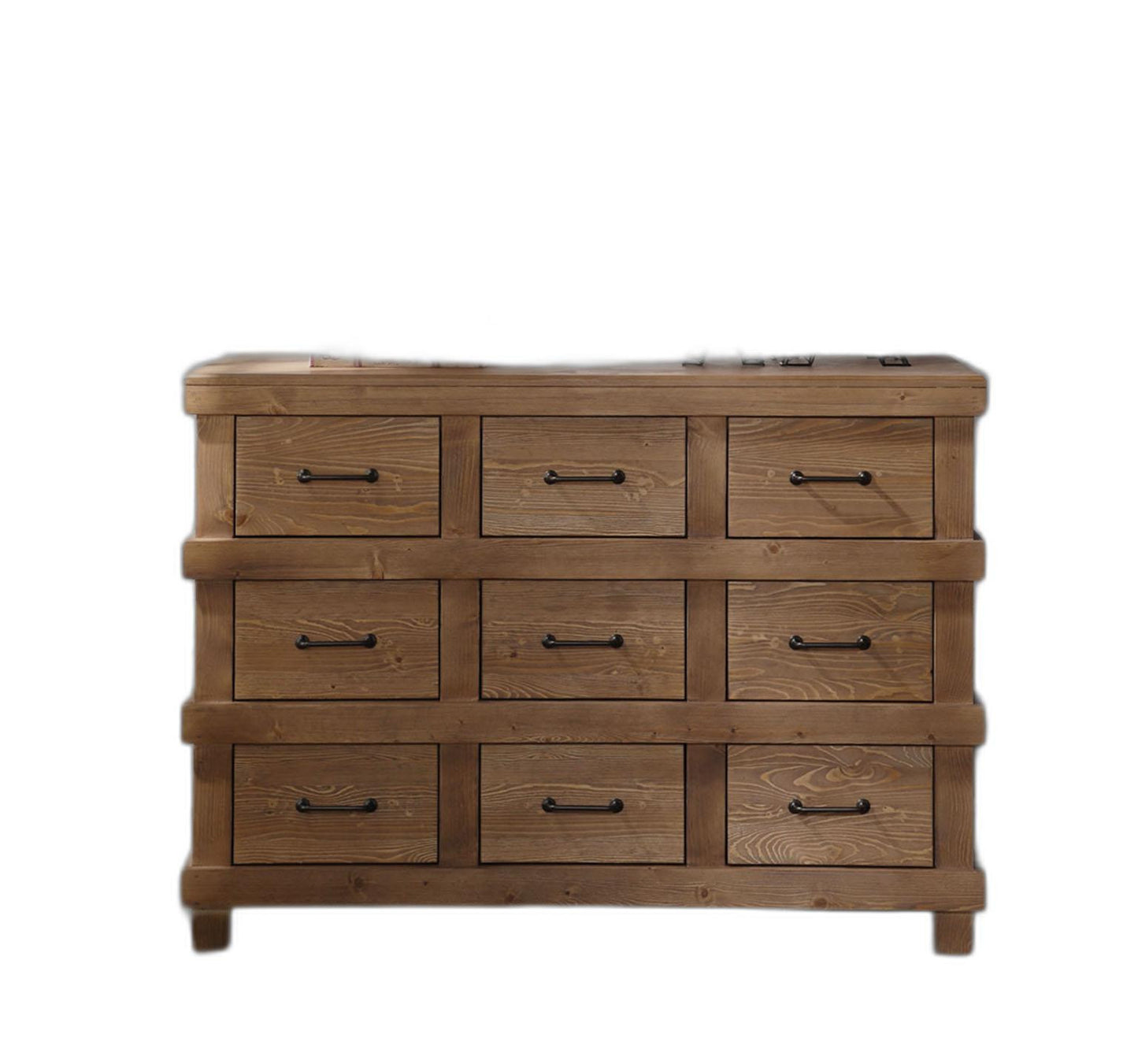 44" Brown Solid Wood Nine Drawer Triple Dresser