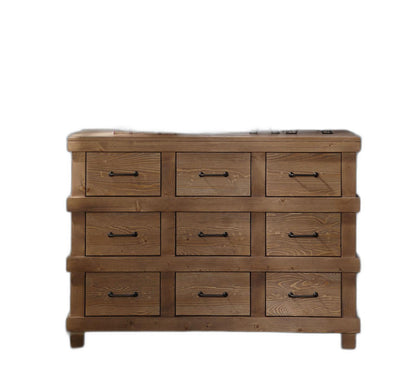 44" Brown Solid Wood Nine Drawer Triple Dresser