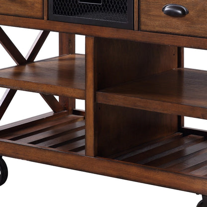 Brown And Silver 48" Rolling Kitchen Cart With Storage