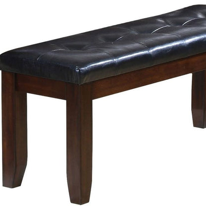 48" Black and Espresso Upholstered Faux Leather Bench