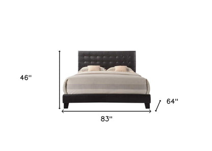 Solid Wood Queen Tufted Espresso Upholstered Faux Leather Bed