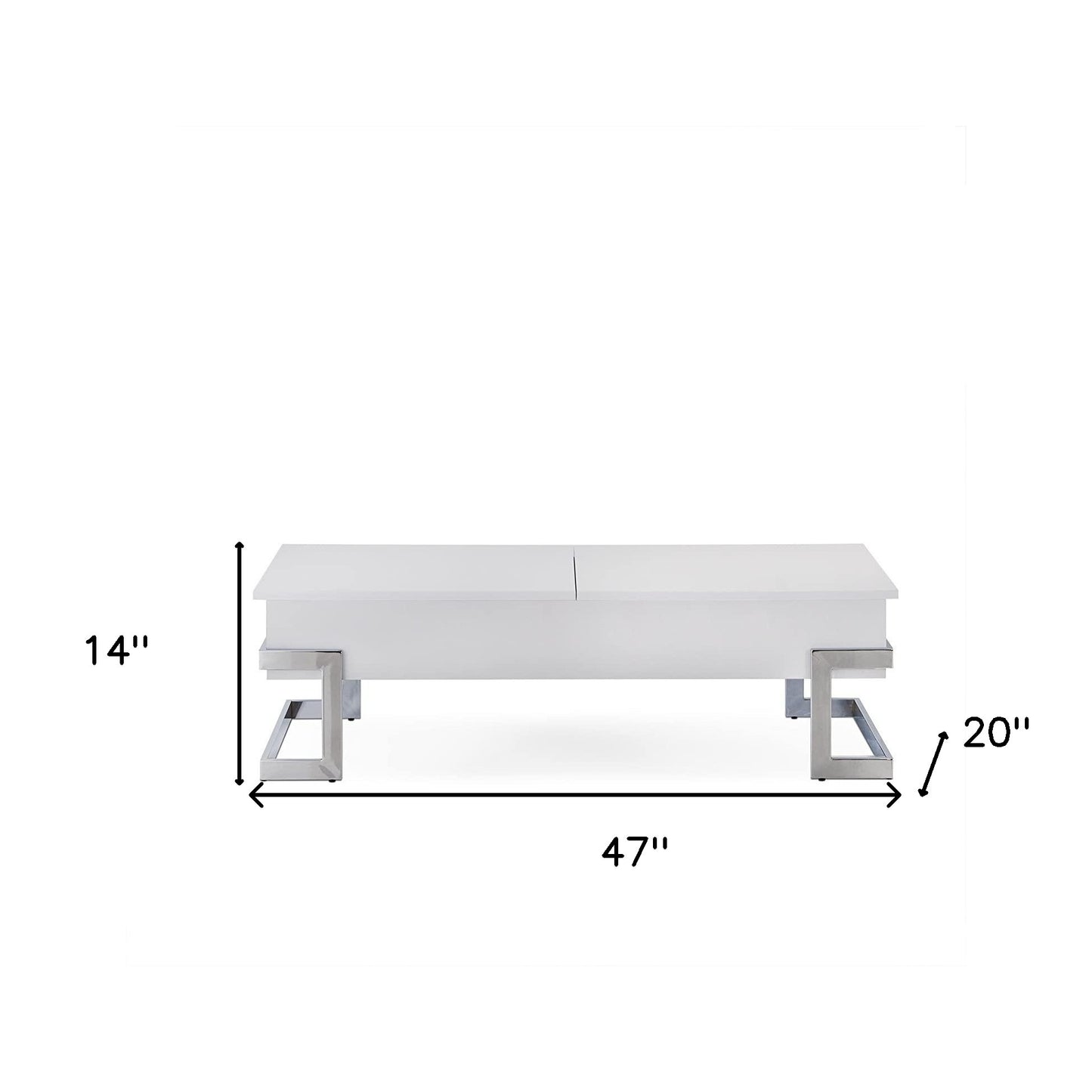 47" White And Silver Rectangular Lift Top Coffee Table