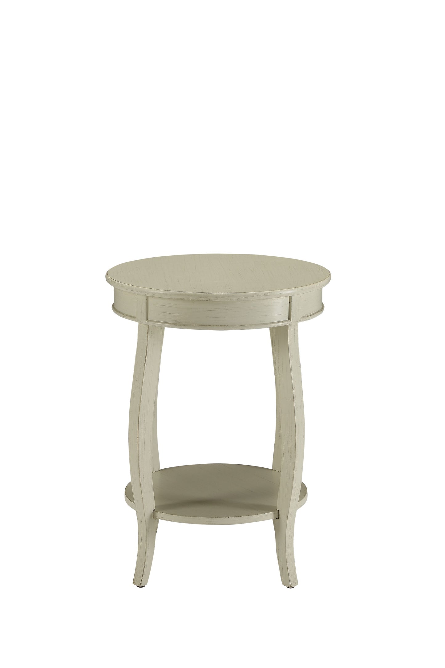 24" White Solid Wood Round End Table With Shelf