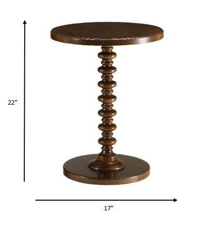 22" Brown Solid Wood Round Pedestal End Table