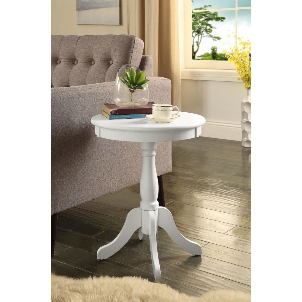 Cottage White Wood Pedestal Side Or End Table