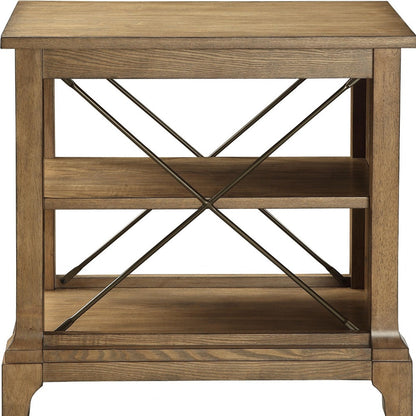 24" Oak And Brown End Table With Two Shelves
