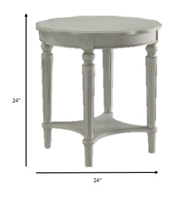 24" Light Slate Gray Solid Wood Round End Table With Shelf