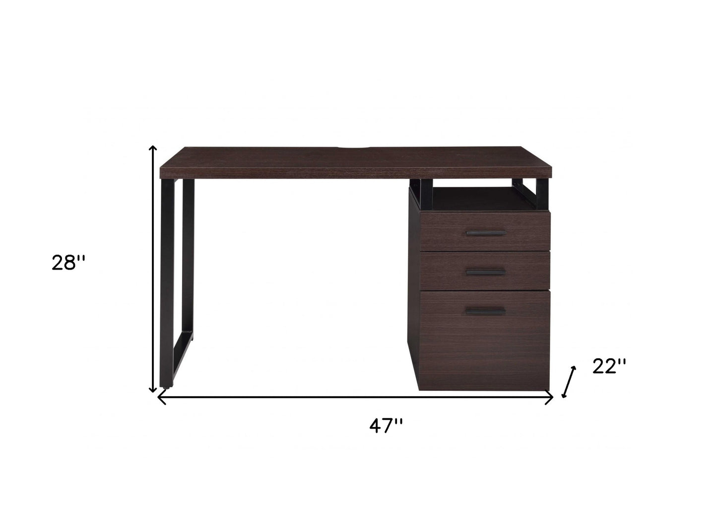 47" Brown Oak Wood Rectangular Writing Desk With Three Drawers