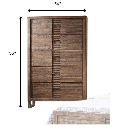 34" Brown Solid Wood Five Drawer Gentlemans Chest