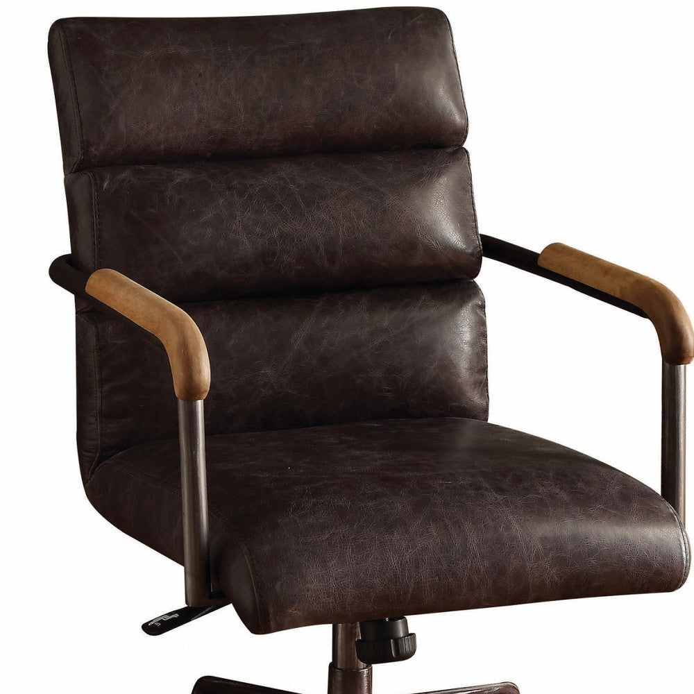 24" X 25" X 32" Vintage Black Top Grain Leather Office Chair