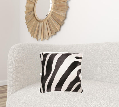 18" X 18" X 5" Zebra Black On Off White Cowhide  Pillow