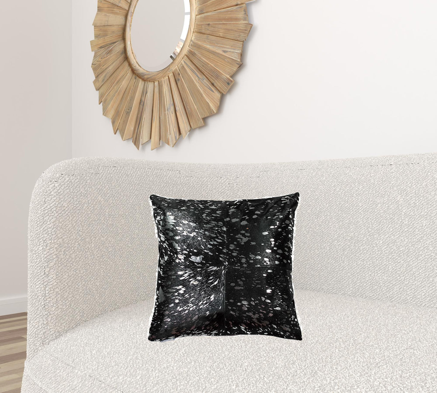 18 X 18 Black And Silver Cowhide Throw Pillow