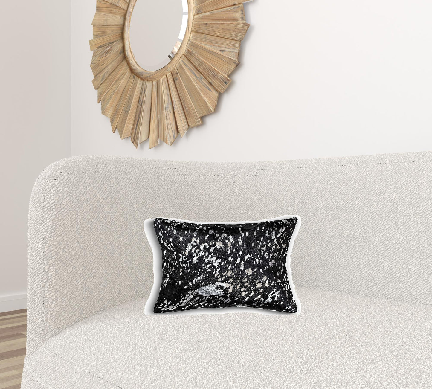 12" X 20" X 5" Black And Silver Cowhide  Pillow