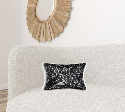 12" X 20" X 5" Black And Silver Cowhide  Pillow