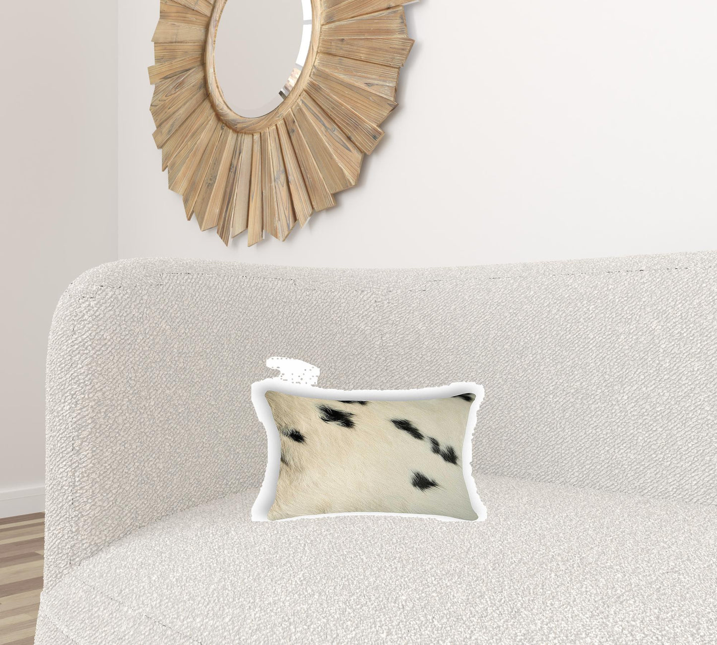 12" X 20" X 5" White And Black Cowhide  Pillow
