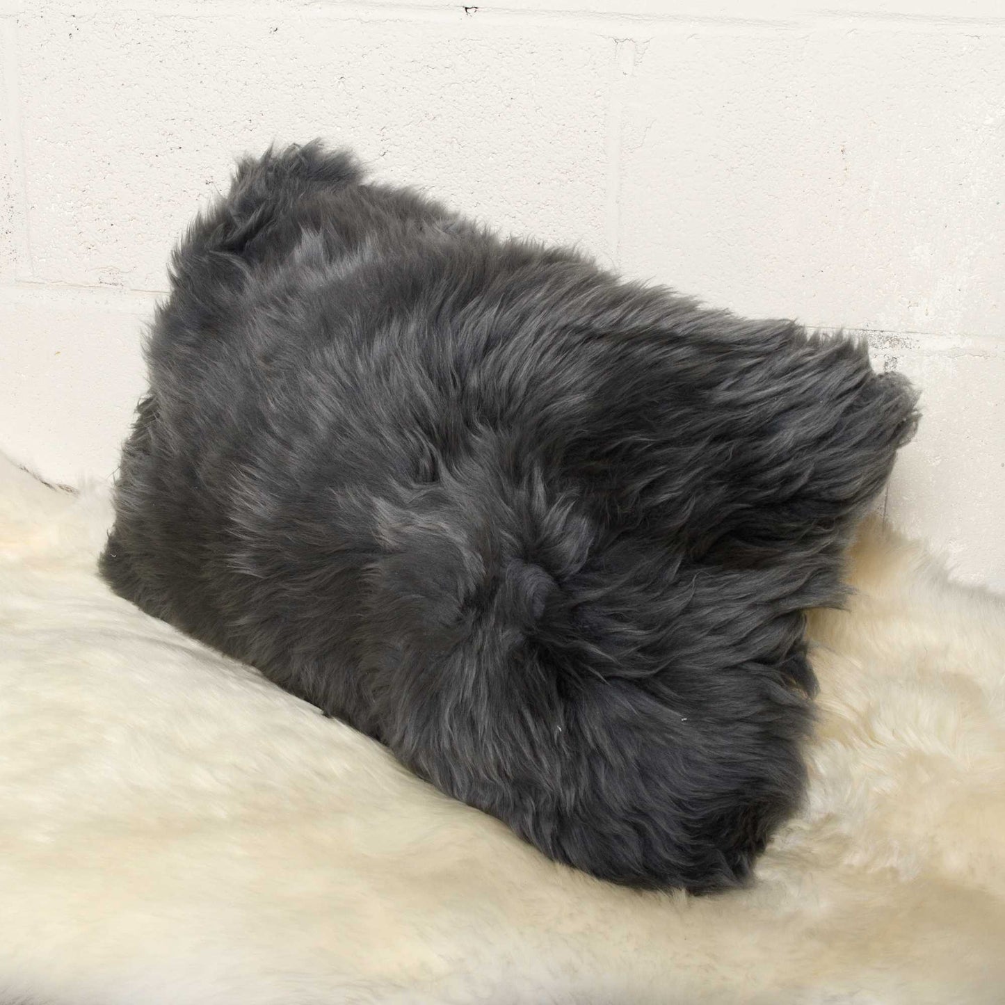 12" X 20" X 5" Gray Sheepskin  Pillow