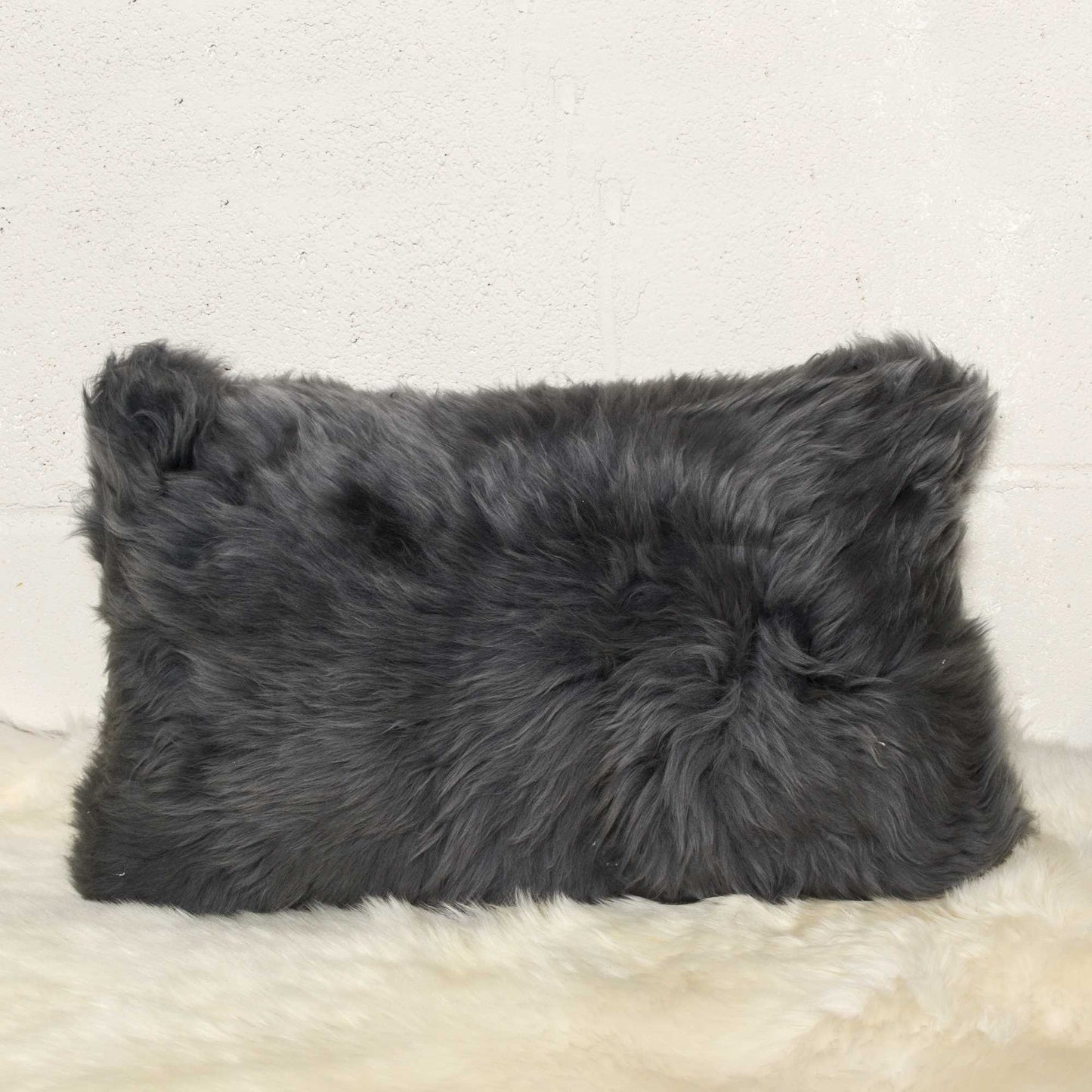 12" X 20" X 5" Gray Sheepskin  Pillow