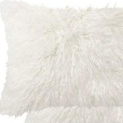 Set of Two 12" X 20" Off White Faux Fur Zippered Pillow