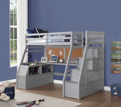 Twin Size Gray Finish Pine Wood Loft Bed