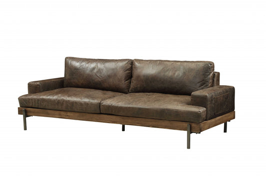 95" Chocolate Top Grain Leather and Dark Brown No Pattern and Not Solid Color Sofa