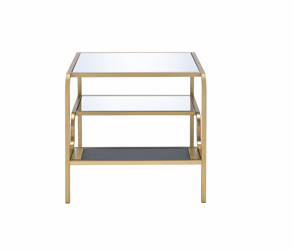 23" Gold And Clear Glass End Table With Two Shelves