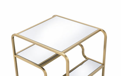 23" Gold And Clear Glass End Table With Two Shelves