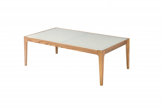 43" White And Natural Glass Coffee Table