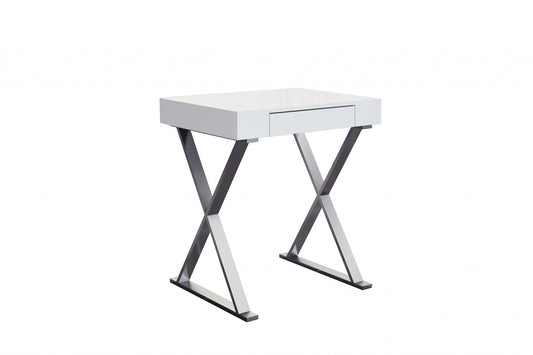 27" White and Silver Writing Desk