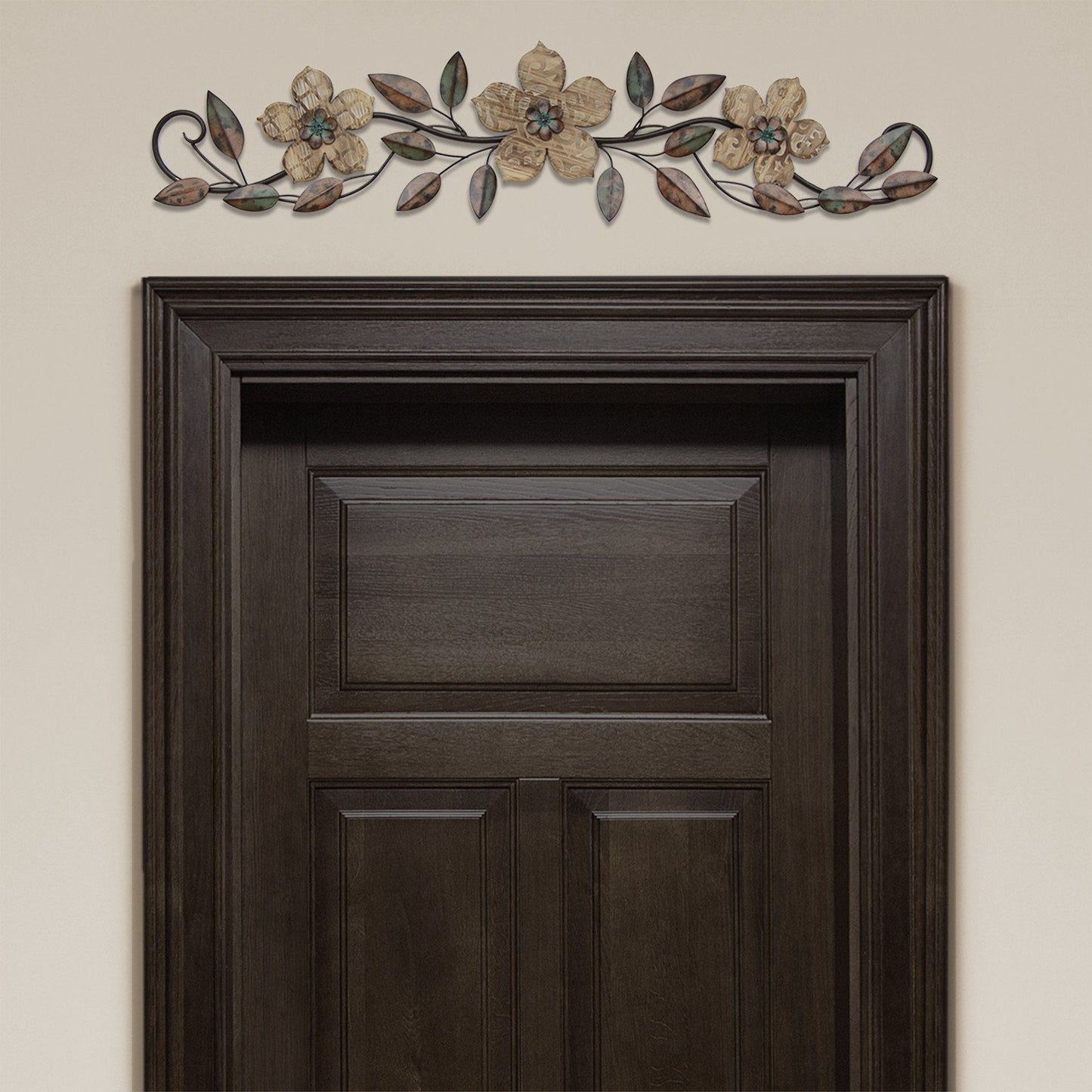 Floral And Espresso Wood Over The Door Metal Wall Decor