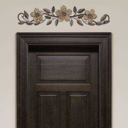 Floral And Espresso Wood Over The Door Metal Wall Decor