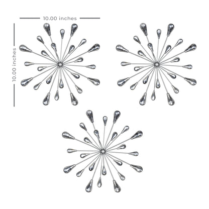 Set of Three Silver Finish Acrylic Burst Bling Wall Decor