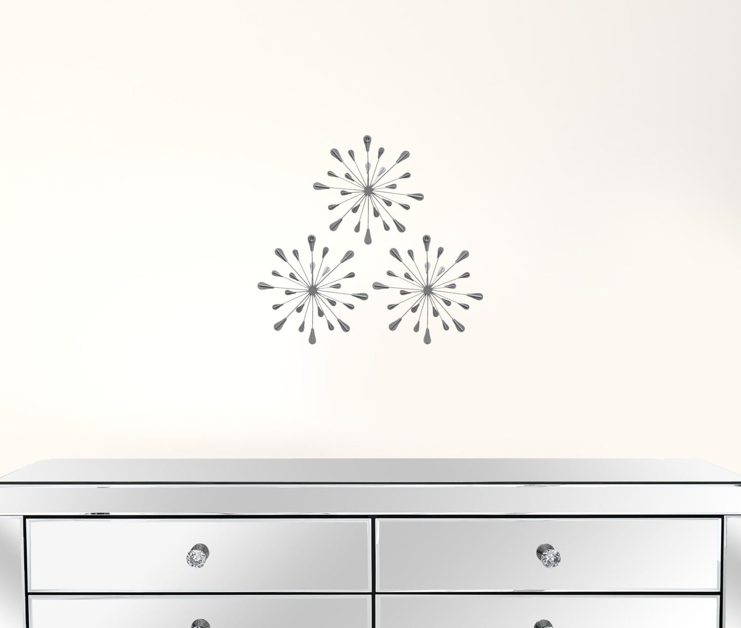 Set of Three Silver Finish Acrylic Burst Bling Wall Decor